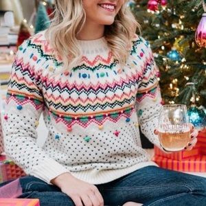 Talbots Multicolor Puff Ball Sweater Button Back S